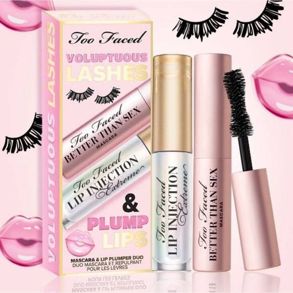 Too Faced Better Than Sex Mascara & Lip Injection Extreme Lip Plumping Gloss - Picture 1 of 11